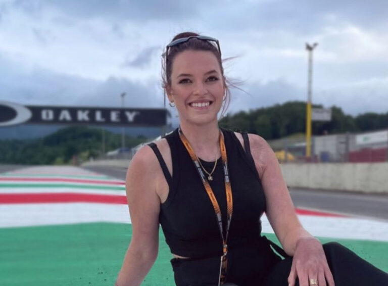 Maddi Patterson in her race suit