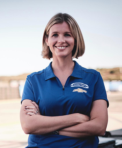 Stephanie Carlin in her race suit