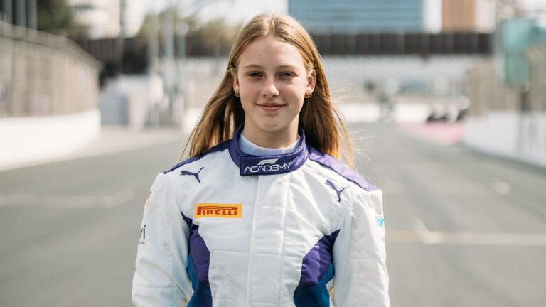 Aurelia Nobels in her race suit