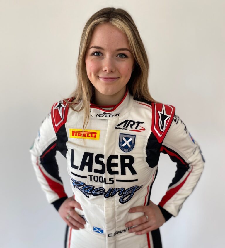 Chloe Grant in her race suit