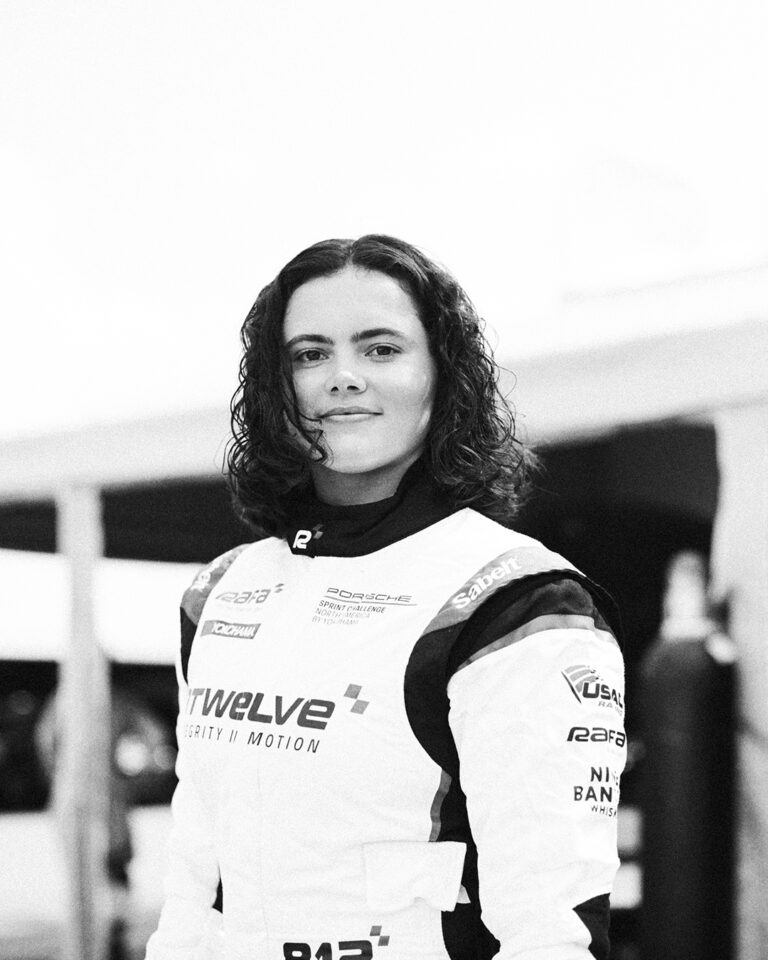 Caroline Candas in her race suit