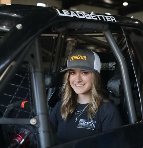 Grey Leadbetter in her race suit