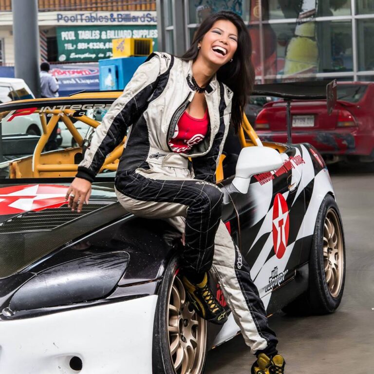 Natasha Chang in her race suit