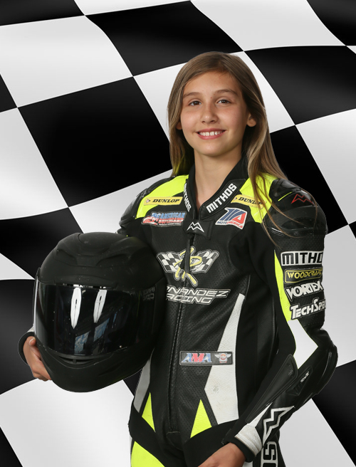 Carolyn Fernandez in her race suit