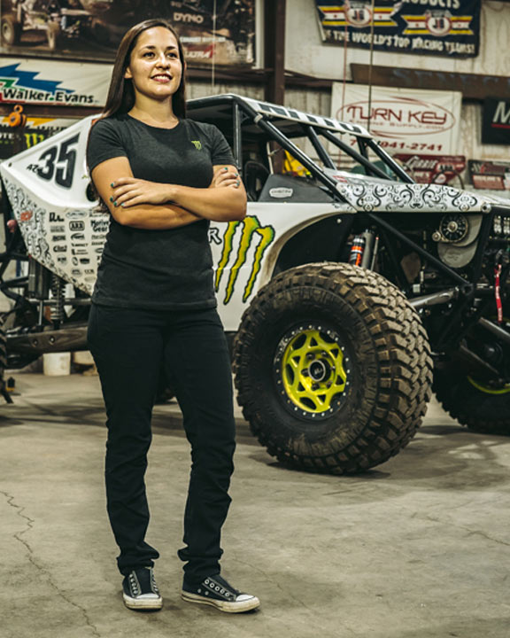 Bailey Campbell in her race suit