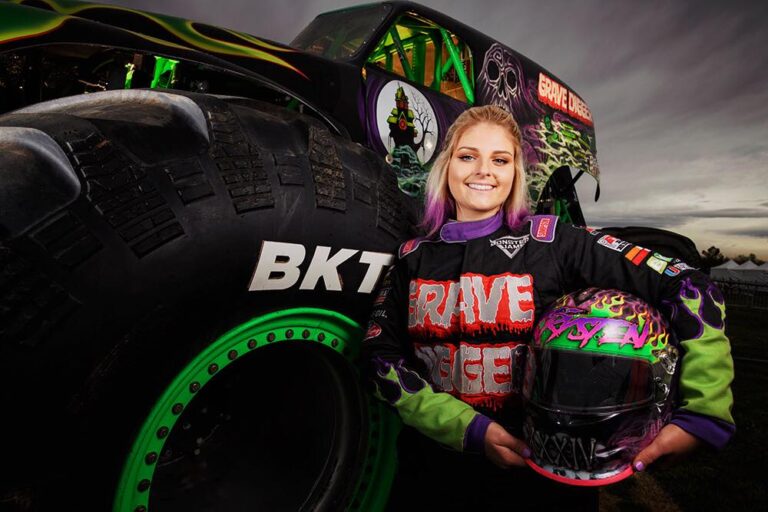 Krysten Anderson in her race suit
