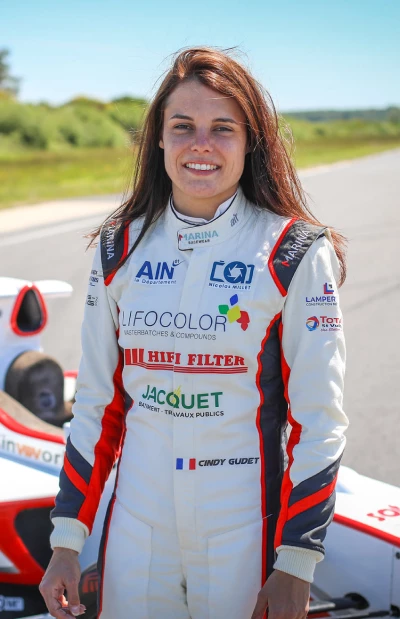 Cindy Gudet in her race suit