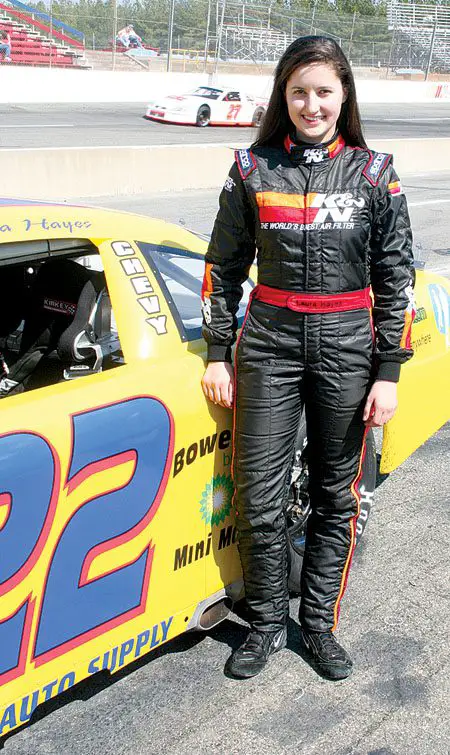 Laura Hayes in her race suit