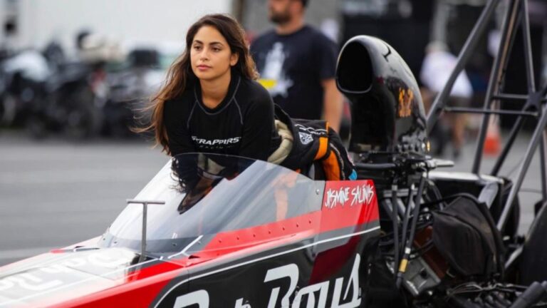 Jasmine Salinas in her race suit