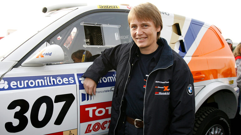 Jutta Kleinschmidt in her race suit