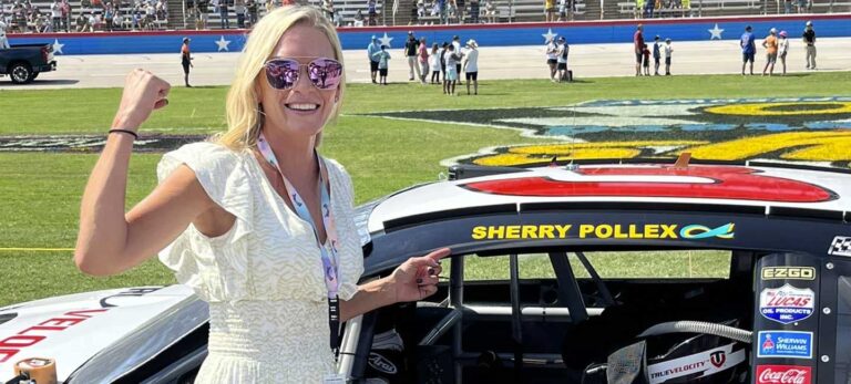 Sherry Pollex in her race suit