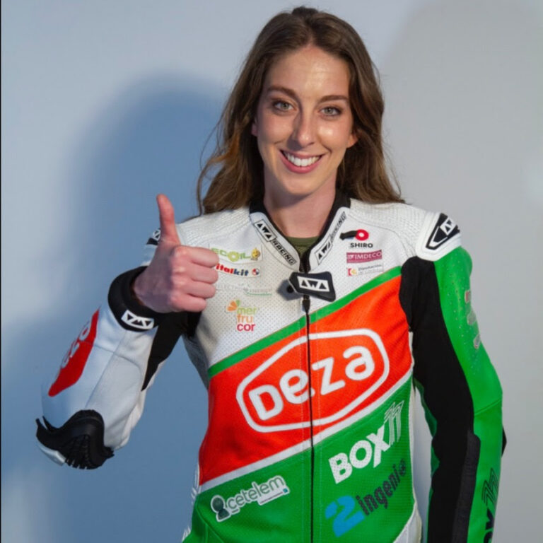 Andrea Sibaja in her race suit