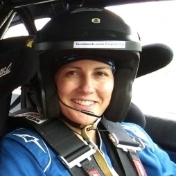 Margaret Sharron in her race suit
