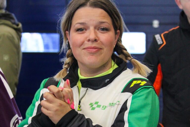 Sarah Ganser in her race suit