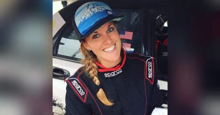 Krista Skucas in her race suit