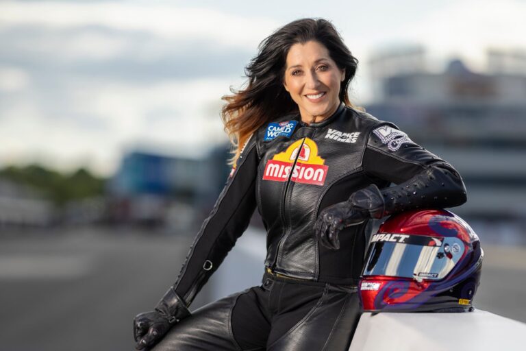 Angelle Sampey in her race suit
