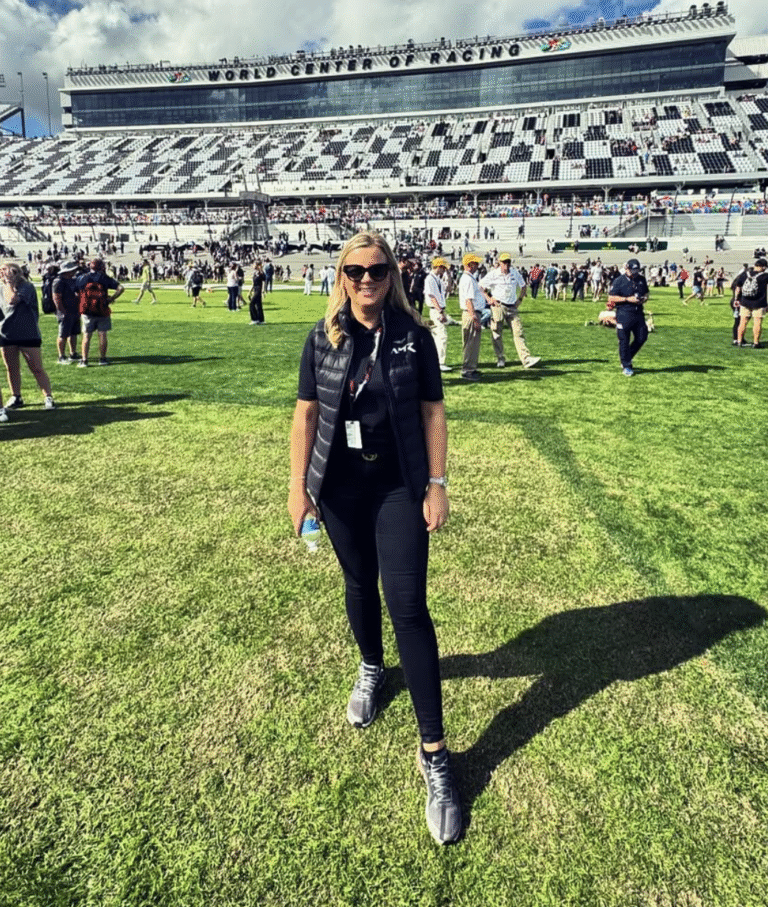 Rachel Adam in her race suit