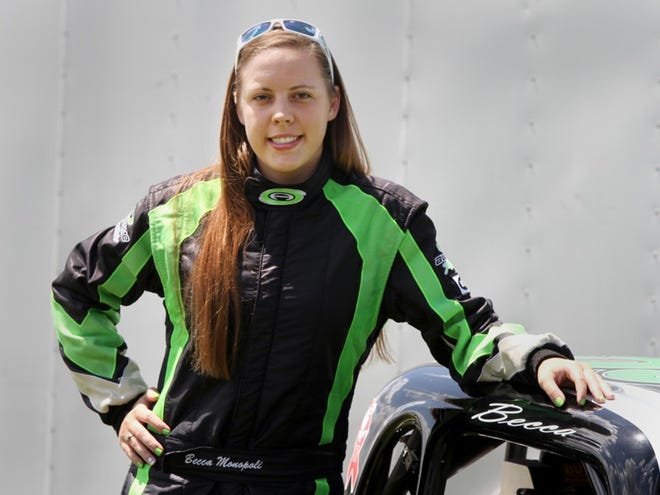 Becca Monopoli in her race suit