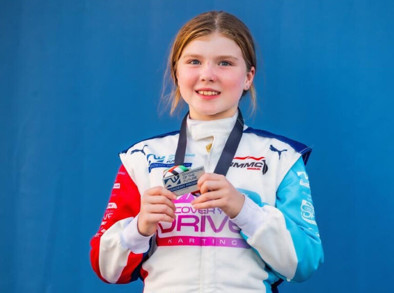 Ava Lawrence in her race suit