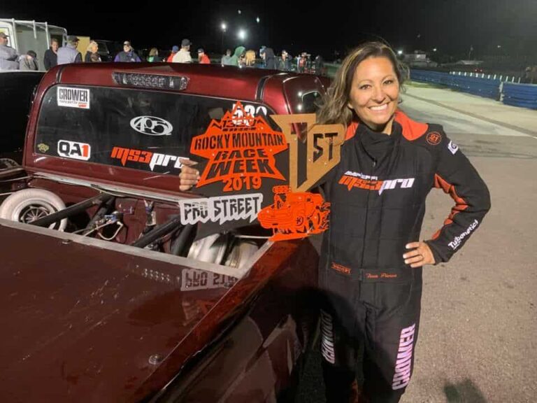 Tina Pierce in her race suit