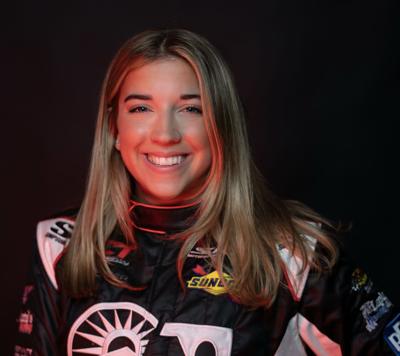 Taylor Hoar in her race suit