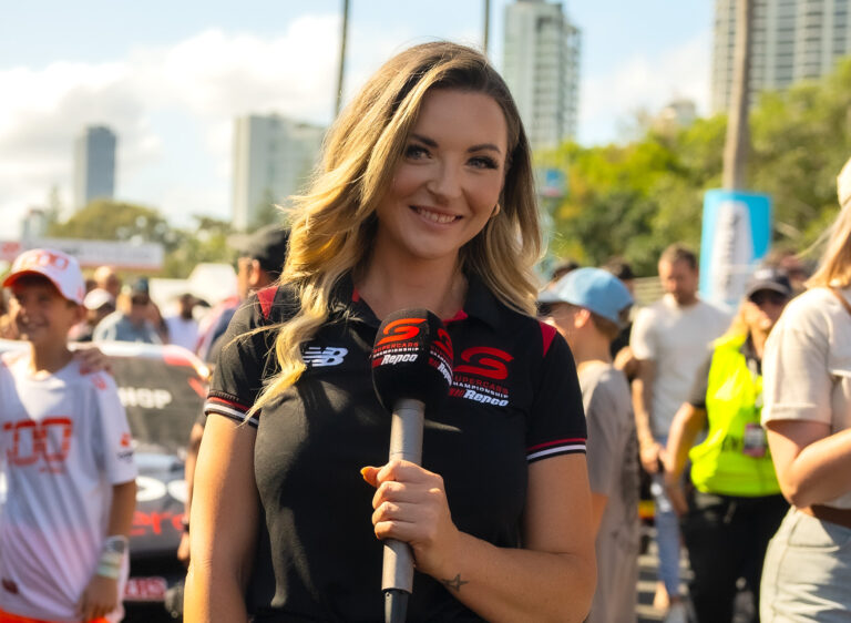 Charlie Barlow in her race suit