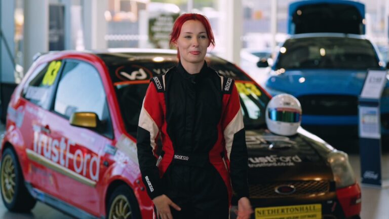 Sophie Kinghorn in her race suit